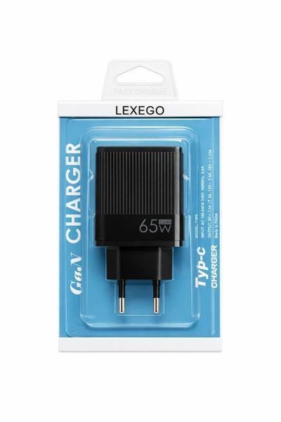 Зарядний пристрій LEXEGO UN-20, 65W, GaN, USB-C, чорний UN-20B фото