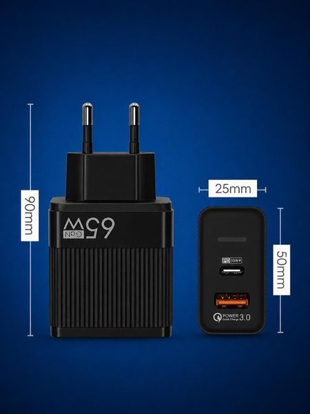 Зарядний пристрій LEXEGO UN-20, 65W, GaN, USB-C, чорний UN-20B фото