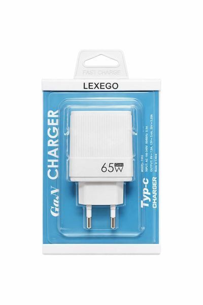 Зарядний пристрій LEXEGO UN-20, 65W, GaN, USB-C, білий UN-20W фото