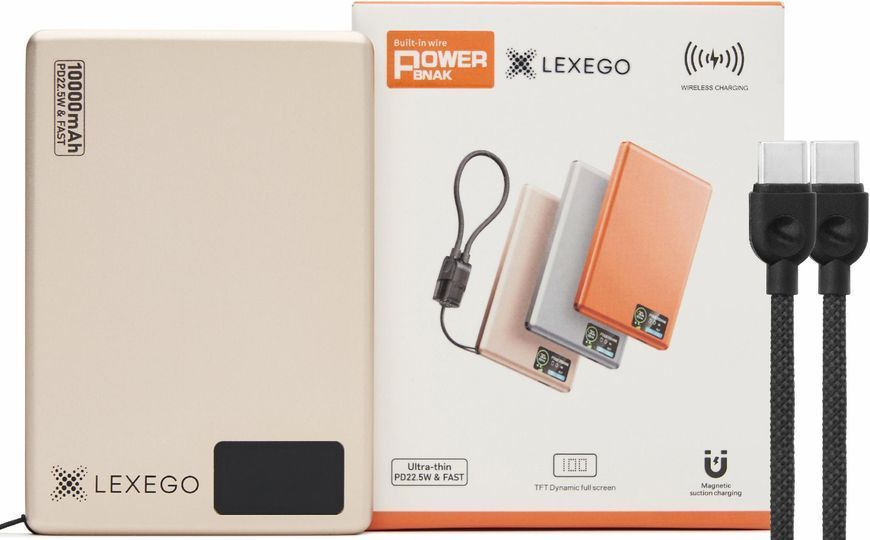 Павербанк магнітний LEXEGO HDL-10, 10000 mAh, MagSafe, 20W, золотий HDL-10-GD фото