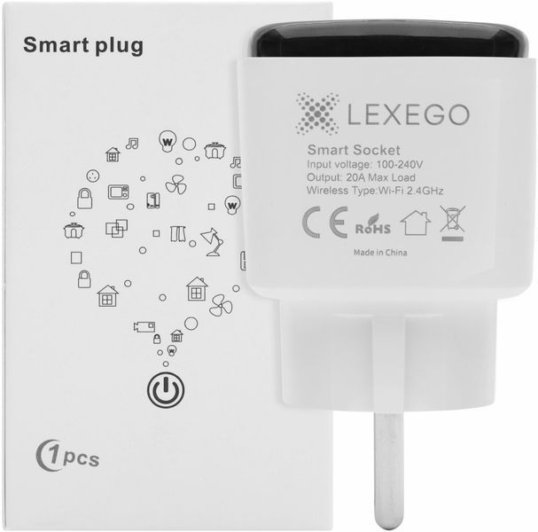 Розумна розетка LEXEGO ST-20A, Wi-Fi, 20A, Tuya, сріблястий ST-20A-S фото