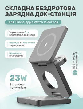 Складана док-станція LEXEGO IW30, 3в1, MagSafe, сірий IW30-G фото