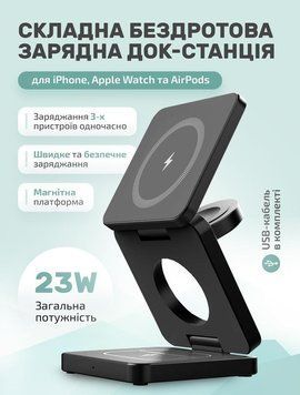 Складана док-станція LEXEGO IW30, 3в1, MagSafe, чорний IW30-B фото