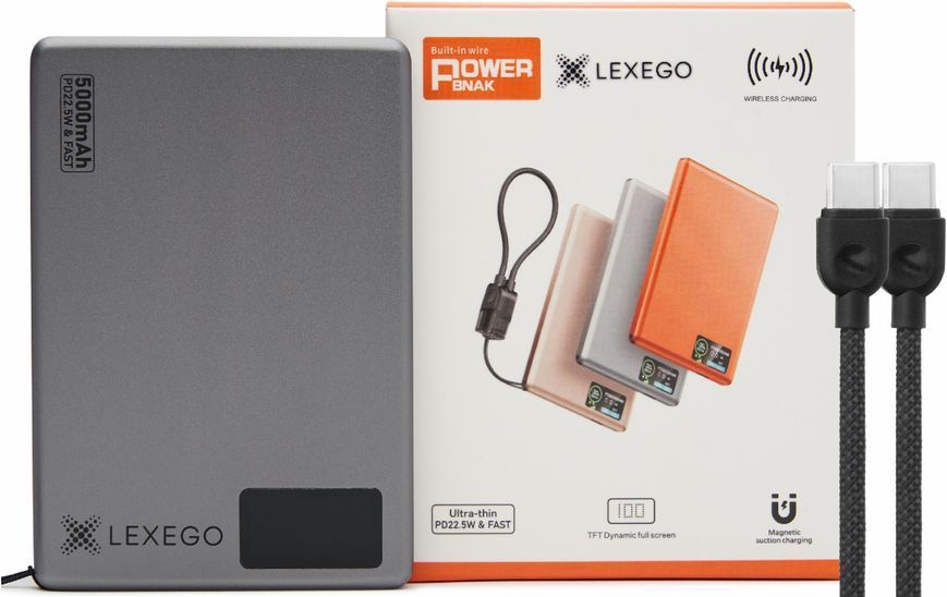 Павербанк магнітний LEXEGO HDL-5, 5000 mAh, MagSafe, 20W, сірий HDL-5-GR фото