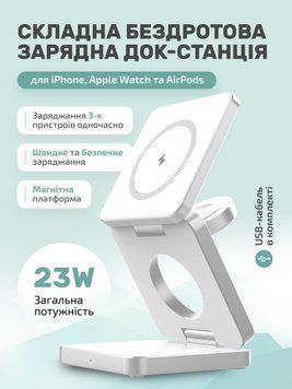 Складана док-станція LEXEGO IW30, 3в1, MagSafe, білий IW30-W фото