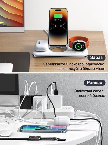 Бездротова док-станція LEXEGO WCSV18, 3в1, MagSafe, білий WCSV18-W фото