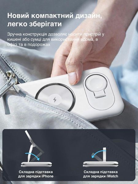 Бездротова док-станція LEXEGO WCSV18, 3в1, MagSafe, білий WCSV18-W фото