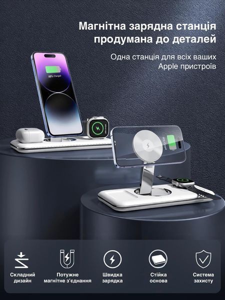 Бездротова док-станція LEXEGO WCSV18, 3в1, MagSafe, білий WCSV18-W фото