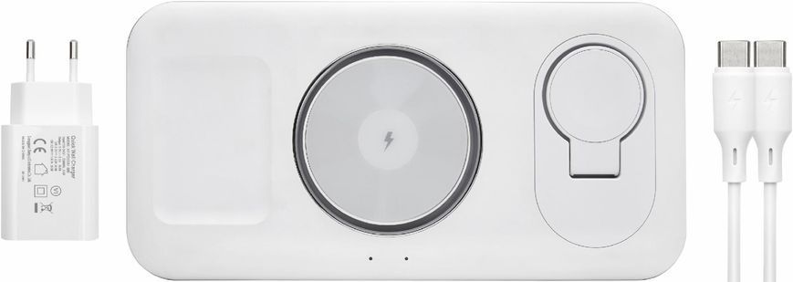 Бездротова док-станція LEXEGO WCSV18, 3в1, MagSafe, білий WCSV18-W фото