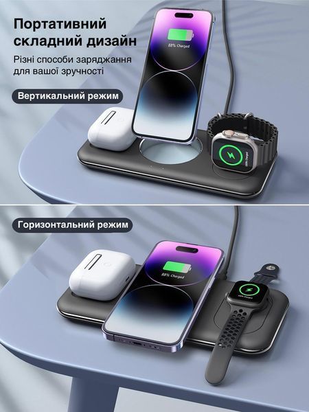 Бездротова док-станція LEXEGO WCSV18, 3в1, MagSafe, чорний WCSV18-B фото