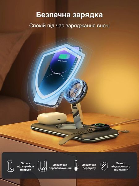 Бездротова док-станція LEXEGO WCSV18, 3в1, MagSafe, чорний WCSV18-B фото