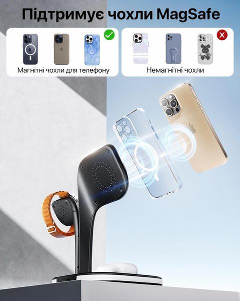 Складная док-станция LEXEGO U-22, 3в1, MagSafe, 15W, чёрный U-22B фото