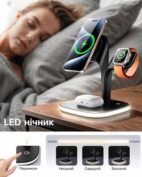 Складная док-станция LEXEGO U-22, 3в1, MagSafe, 15W, чёрный U-22B фото