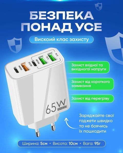 Зарядное устройство LEXEGO F102, 65W, PD + QC 3.0, белый F102-W фото