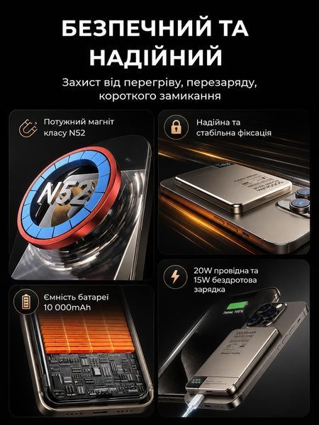 Павербанк магнітний LEXEGO MWPQ1-5, 5000 mAh, MagSafe, 20W, сірий MWPQ1-5-GR фото
