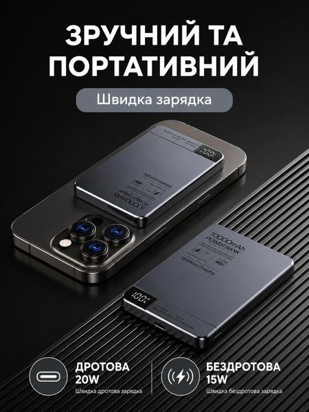 Павербанк магнітний LEXEGO MWPQ1-5, 5000 mAh, MagSafe, 20W, сірий MWPQ1-5-GR фото